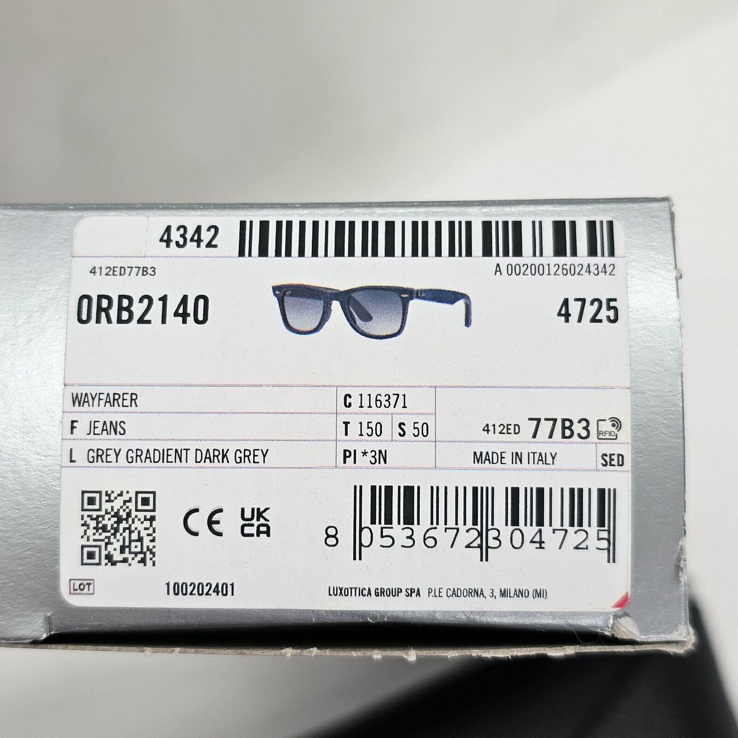 Ray-Ban Sunglasses Wayfarer Denim Blue Jeans Grey Gradient RB 2140 1163/71 50mm
