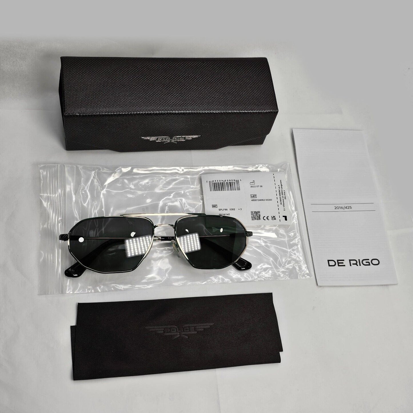 Police Sunglasses Gold Black Metal Angular Pilot Green SPL F66 Octane 2 COL 0302