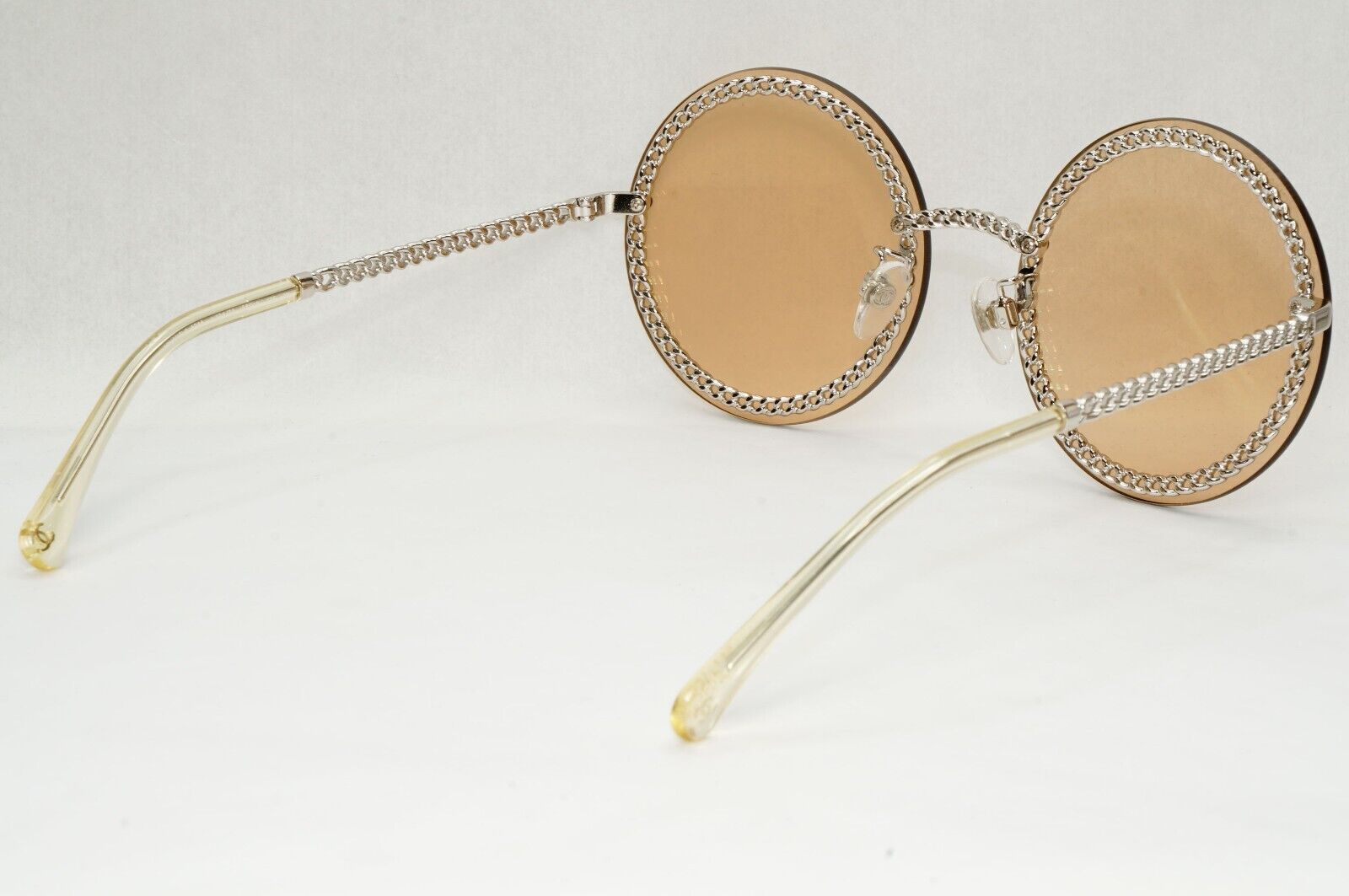Chanel Sunglasses Chain Round Silver Brown Amber Pale Orange 4245 C124/73 041223