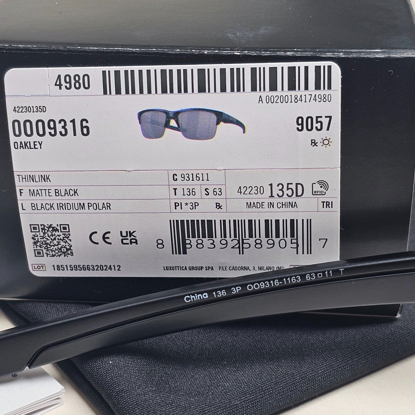 Oakley Sunglasses Polarized Thinklink Black Matte Iridium Grey Square OO 9316 11
