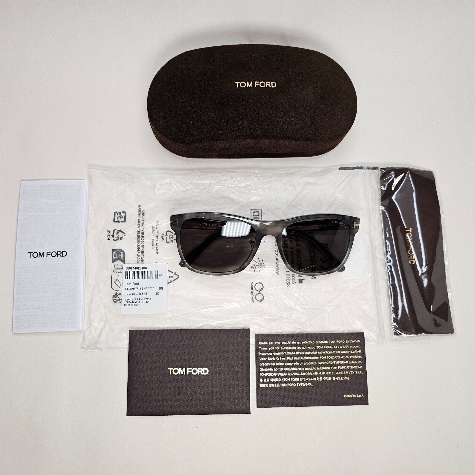 Tom Ford Sunglasses Giulio Grey Havana Green Square FT0698 TF 698 47N 59mm