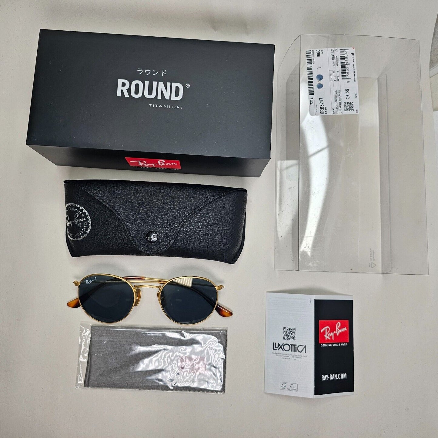 Ray-Ban Sunglasses Round Titanium Polarized Gold Blue RB 8247 9217/T0 50mm