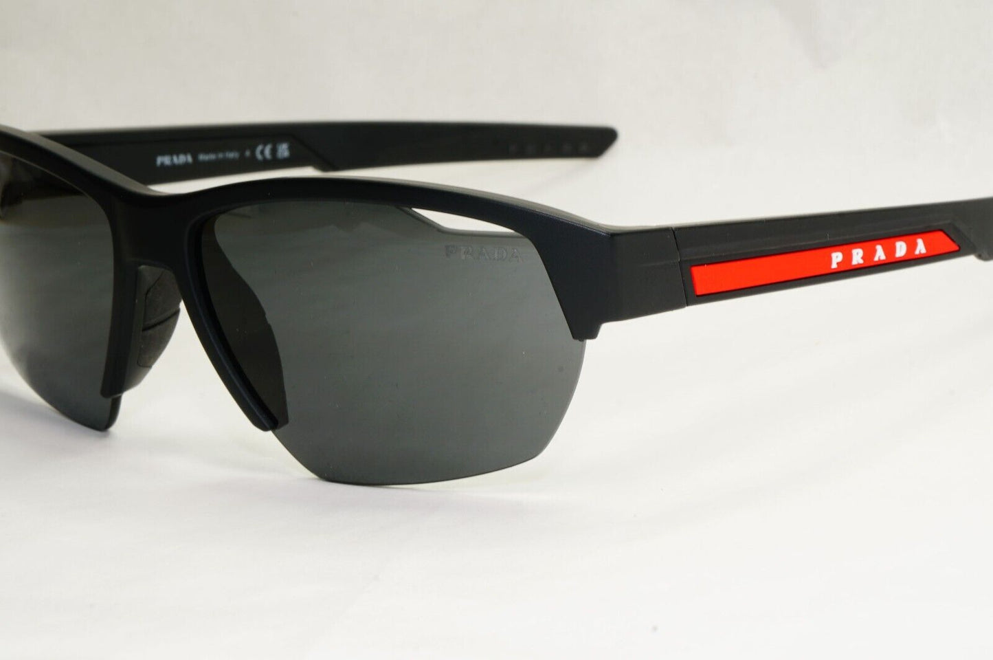 Prada Sunglasses Black Matte Wrap Grey Lens Vents PS03YS SPS 03Y 1BO-06F 64mm