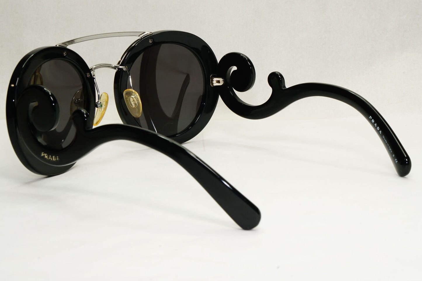 Prada Sunglasses Baroque Swirl Bridge Black Round PR13SS SPR 13S 1AB-0A7 120124