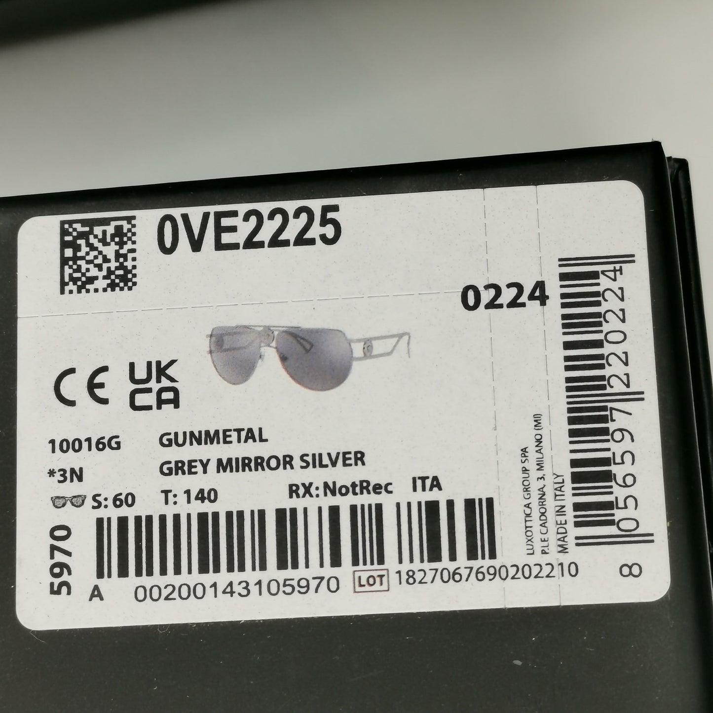 Versace Sunglassess Silver Mirror Gunmetal Pilot Medusa MOD VE 2225 1001/6G