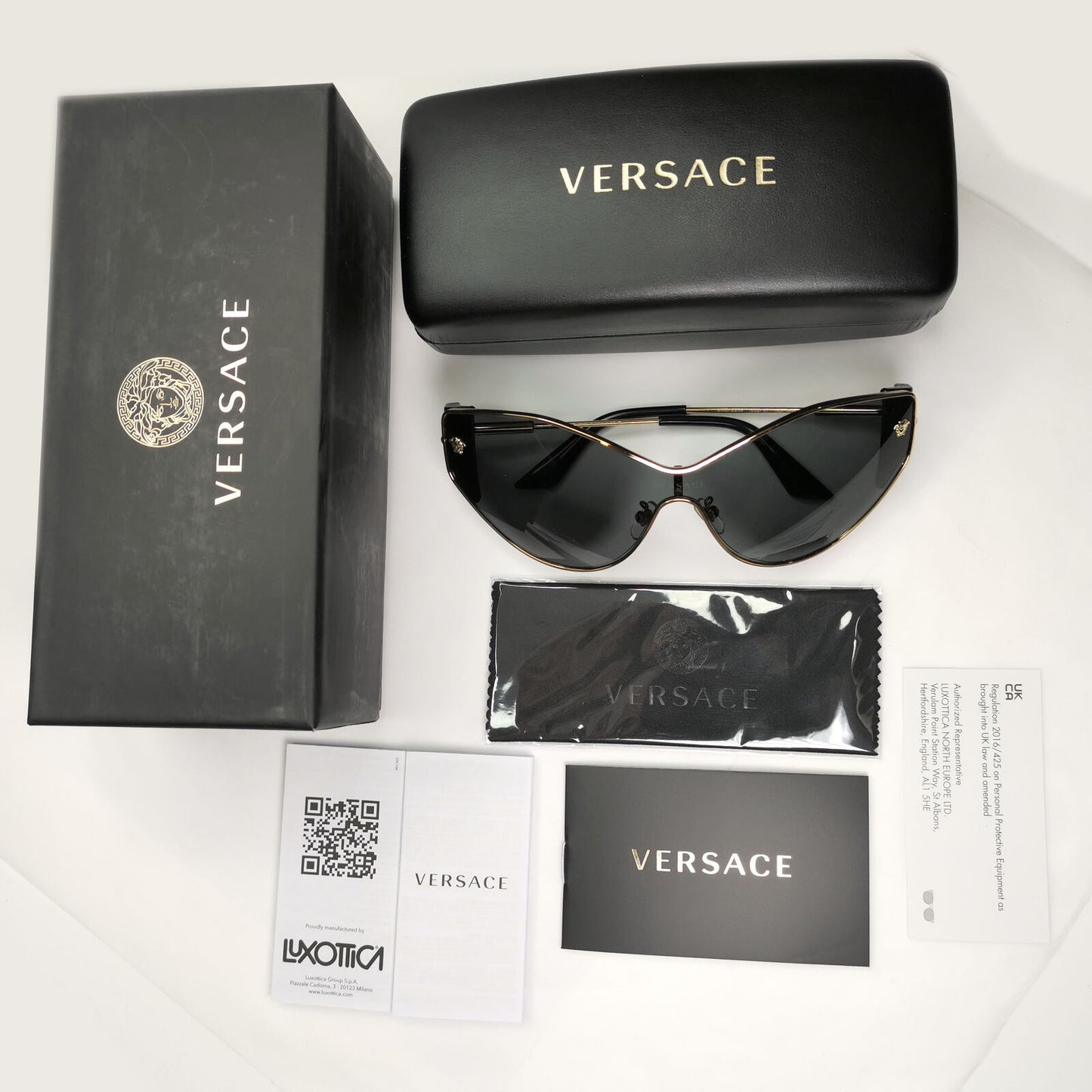 Versace Sunglasses Black Shield Gold Medusa Visor MOD 2239 1002/87