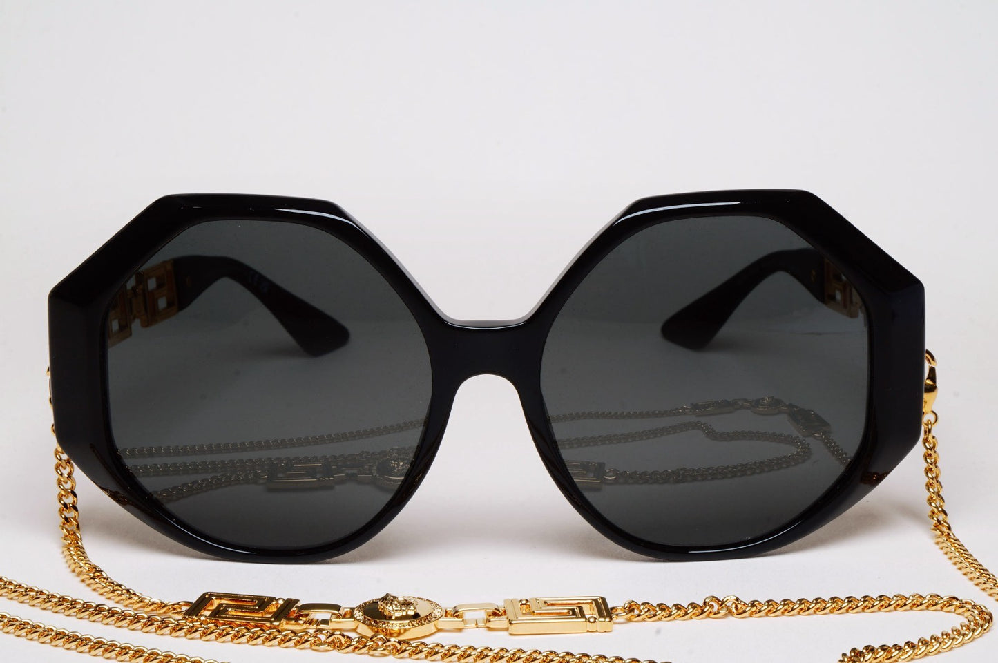 Versace Sunglasses Chain Gold Black Square Octagon Oversized MOD 4395 5345/87