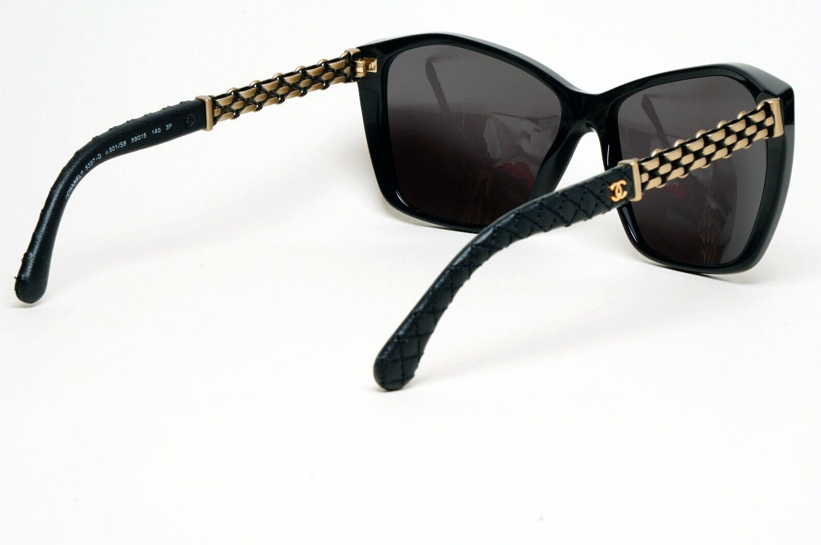 Chanel Sunglasses Grey Black Leather Square 5327-Q c.501/S8 59mm 241124