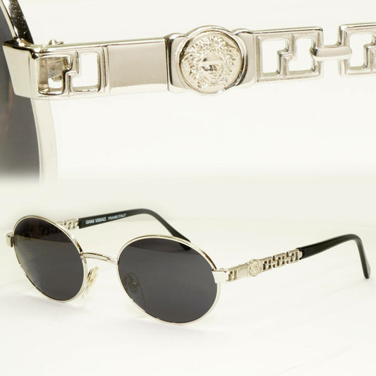 Gianni Versace 1995 Vintage Silver Medusa Round Black Sunglasses MOD G43 COL 26M