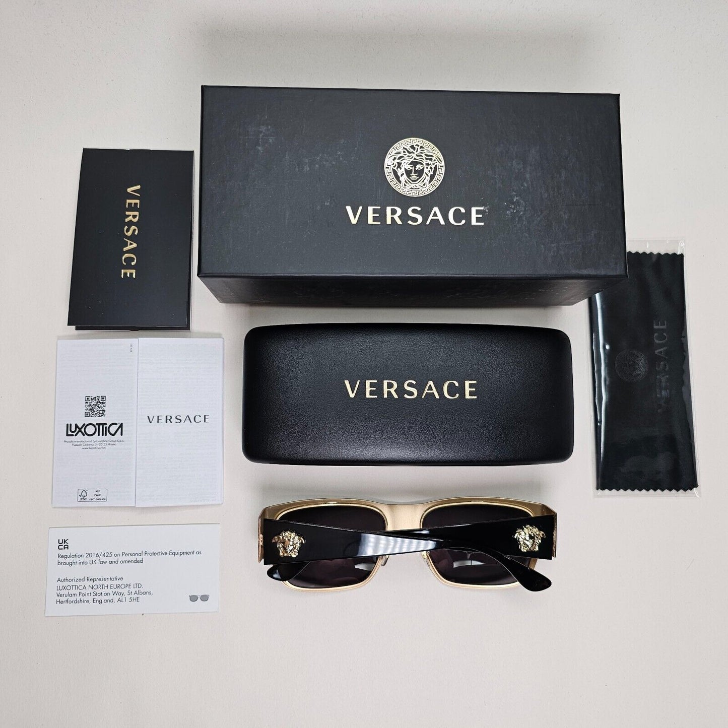 Versace Sunglasses Black Polarised Gold Medusa Square Metal MOD VE 2262 1433/81