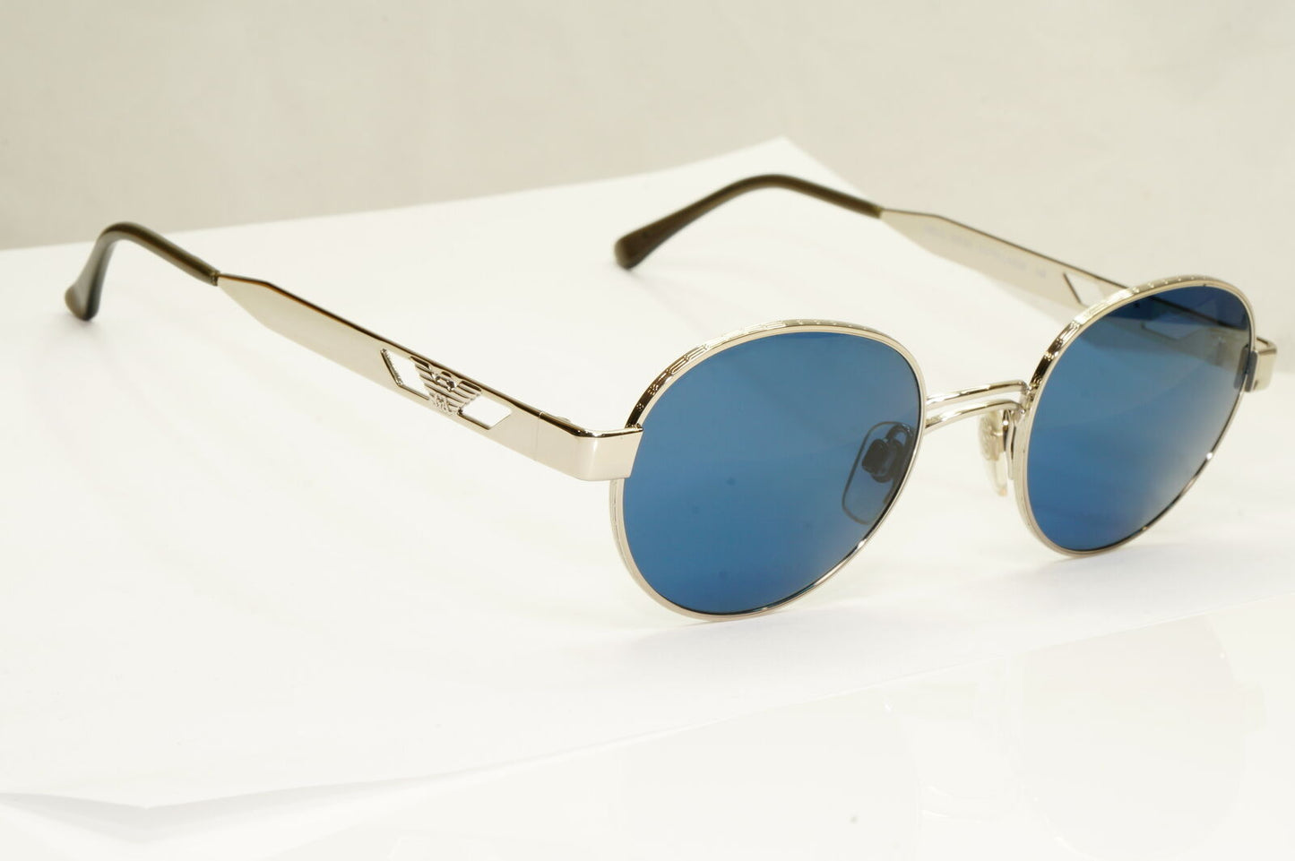Emporio Armani Sunglasses 1997 Vintage Silver Round Blue Eagle 023-S 707/25 XL