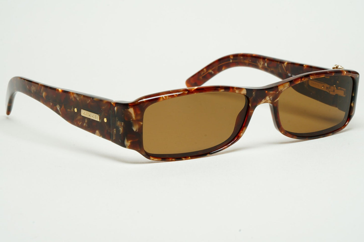 Gucci Sunglasses 2004 Vintage Gold Bee Brown Havana Rectangle GG 2904 EGQ 52mm A