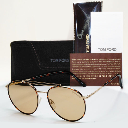 Tom Ford Sunglasses Wesley Gold Brown Tortoise Rims Round Pilot FT0694 TF694 28E