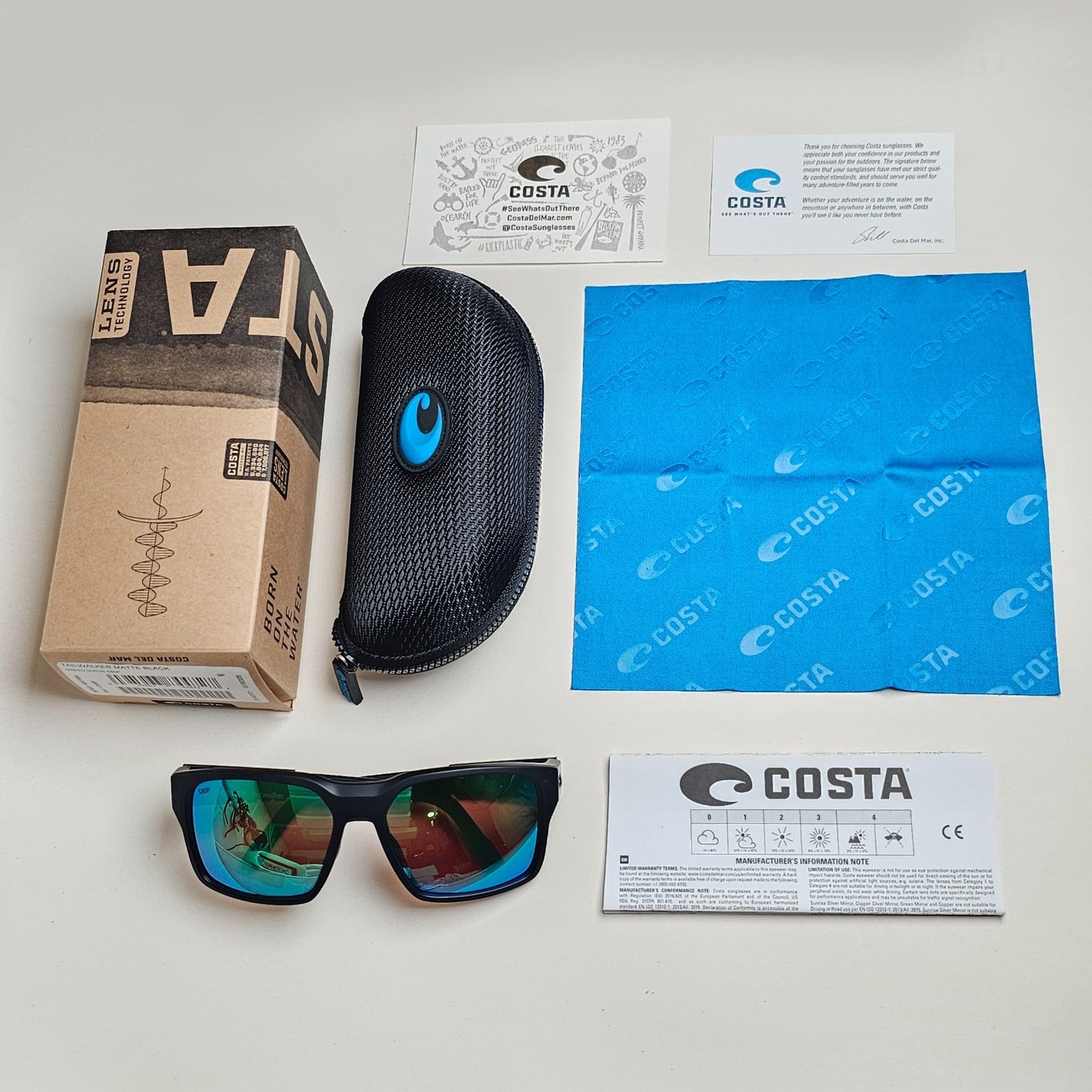 Costa Del Mar Sunglasses Tailwalker Polarized Green 580P Black 06S9003 16 56mm