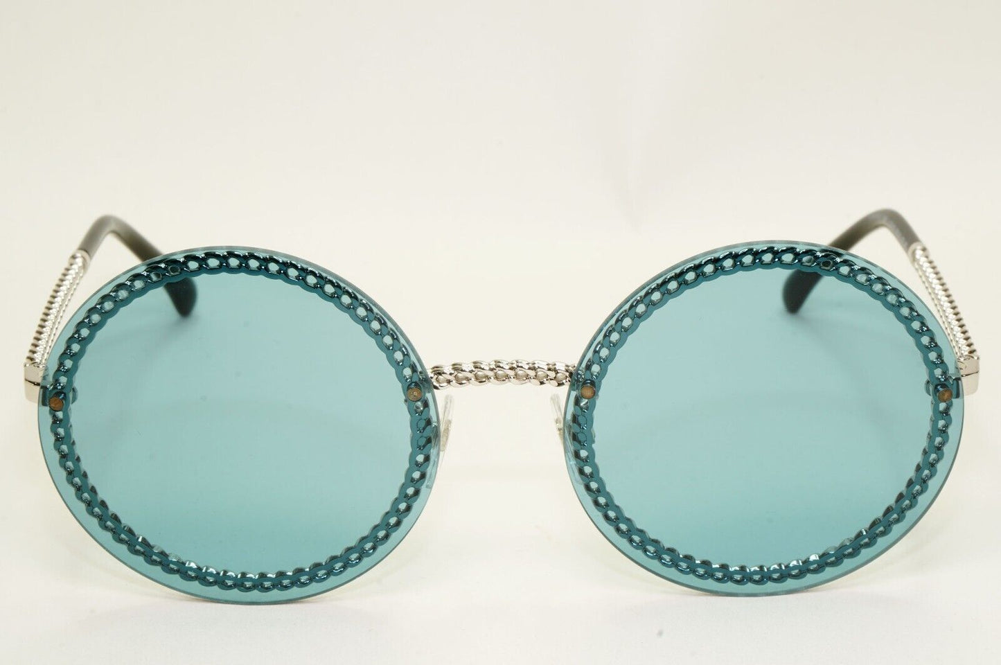 Chanel Sunglasses Chain Round Rimless Metal Silver Blue CH 4245 c.124/80