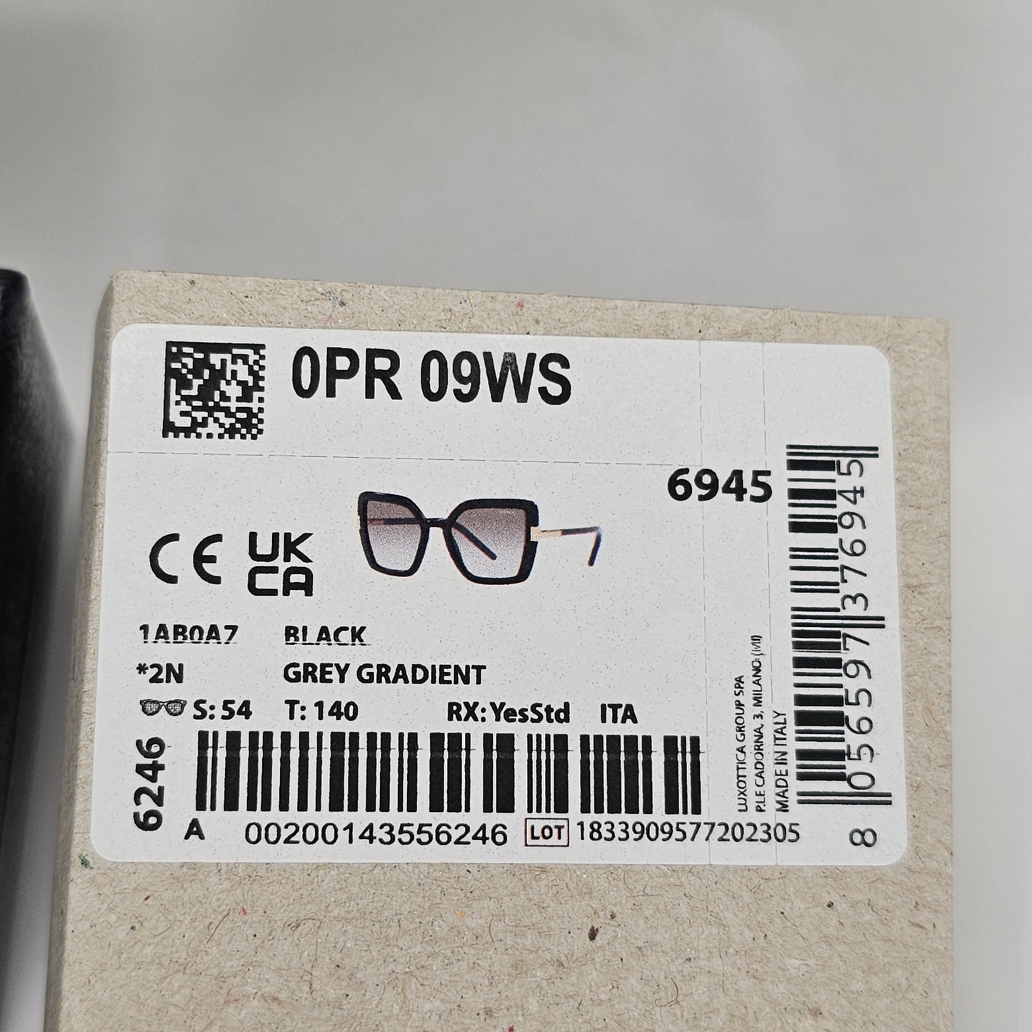 Prada Sunglasses Black Grey Gradient Gold Square Smoke PR09WS SPR 09W 1AB-0A7