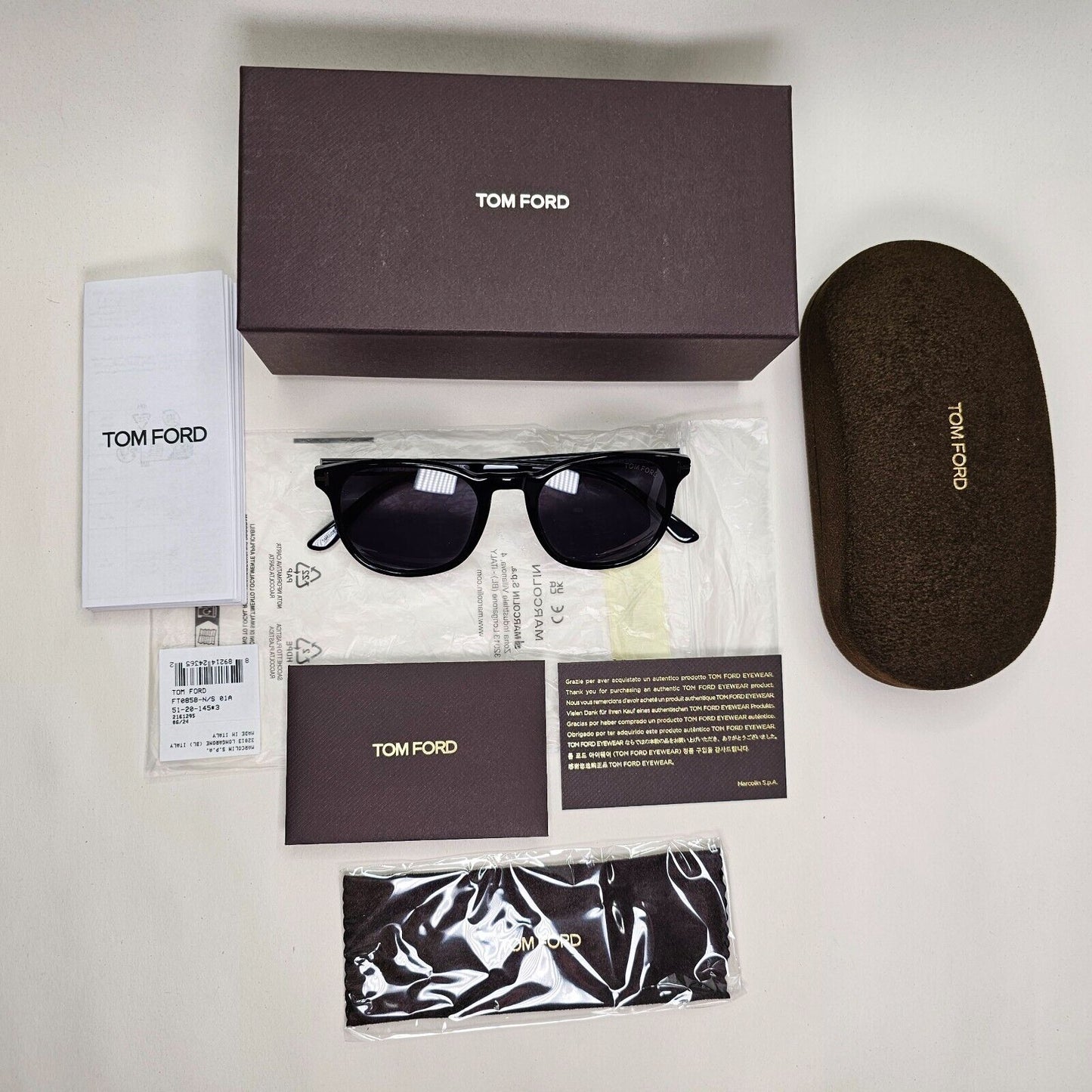 Tom Ford Sunglasses Ansel Black Glossy Square FT 0858-N TF 858-N 01A 51mm