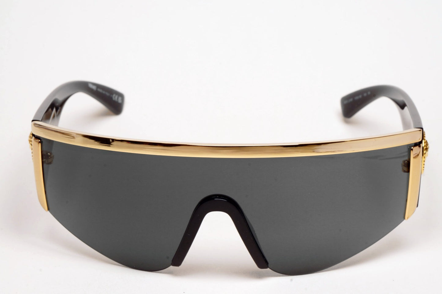 Versace Sunglasses Gold Medusa Shield Visor Black 1996 Tribute MOD 2197 1000/87