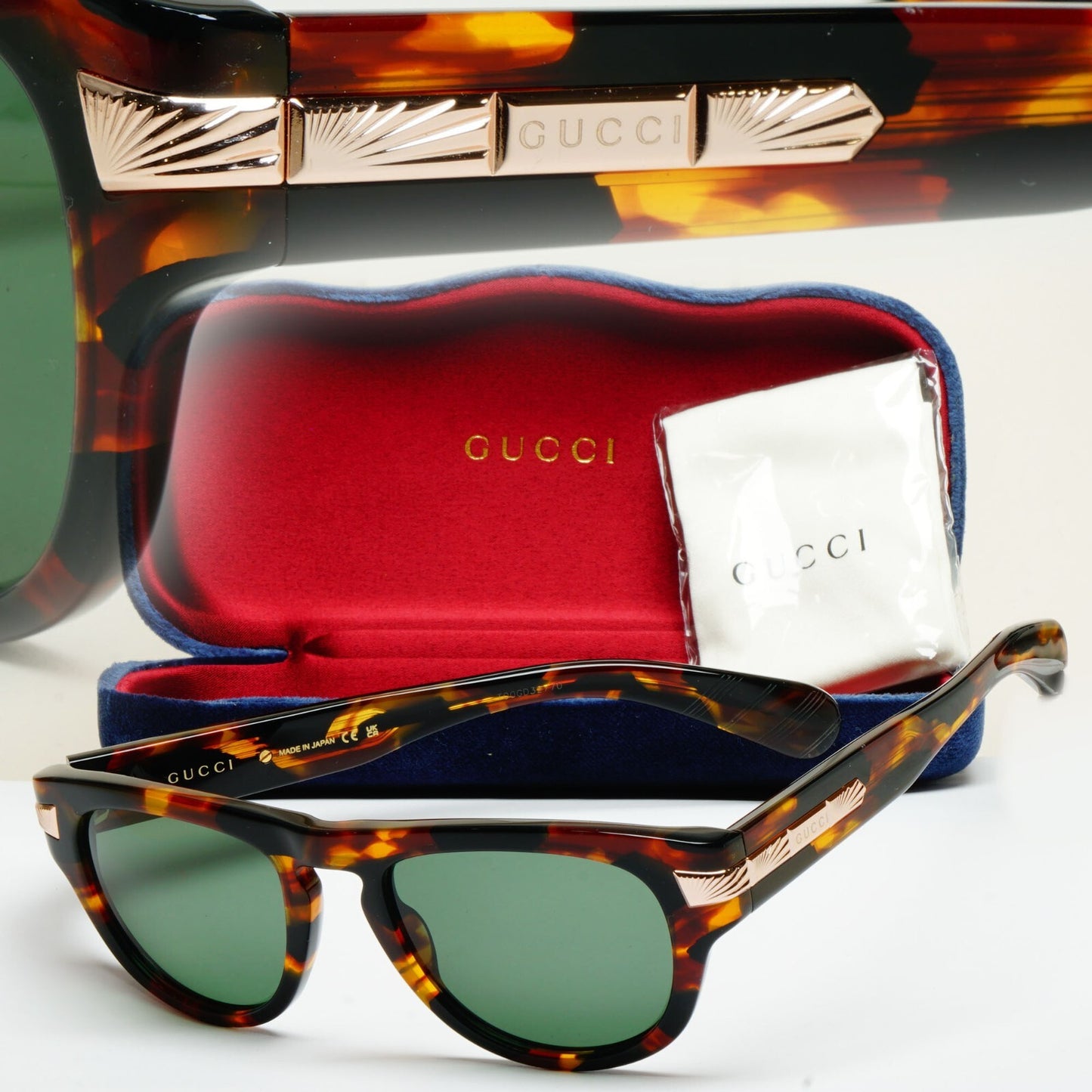 Gucci Sunglasses 2023 Brown Tortoise Green Square GG1519O 002 51mm 100325