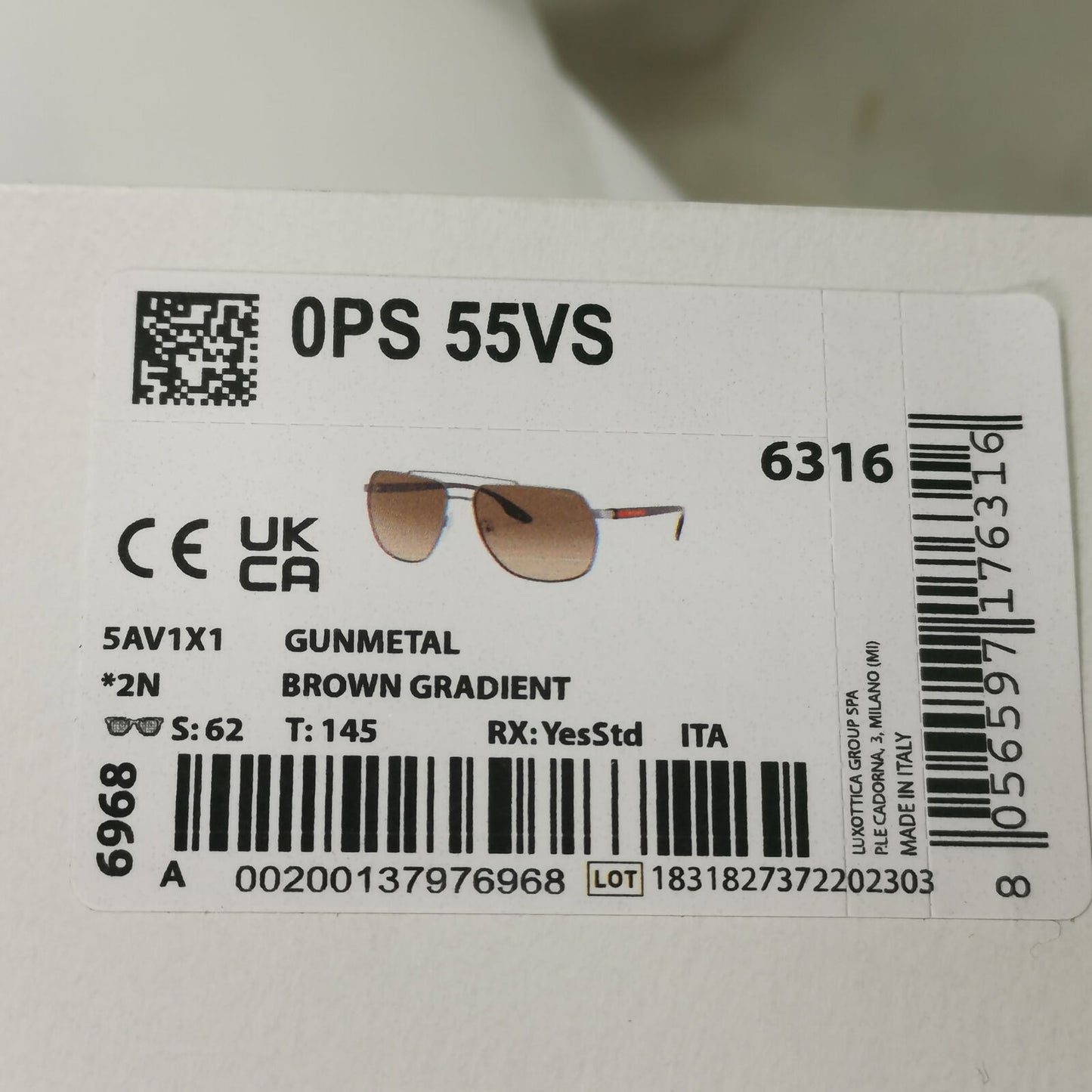 Prada Sunglasses Brown Pilot Gradient Gunmetal PS55VS SPS 55V 5AV-1X1 62mm