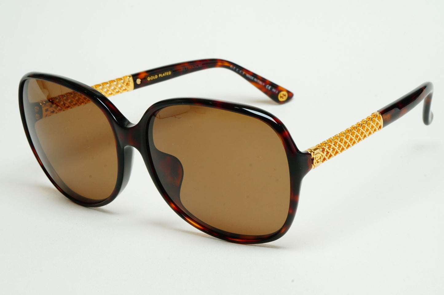 Gucci Sunglasses 2007 Vintage 24k Gold Plated Brown Square GG 3707/F/S 2ZXHA