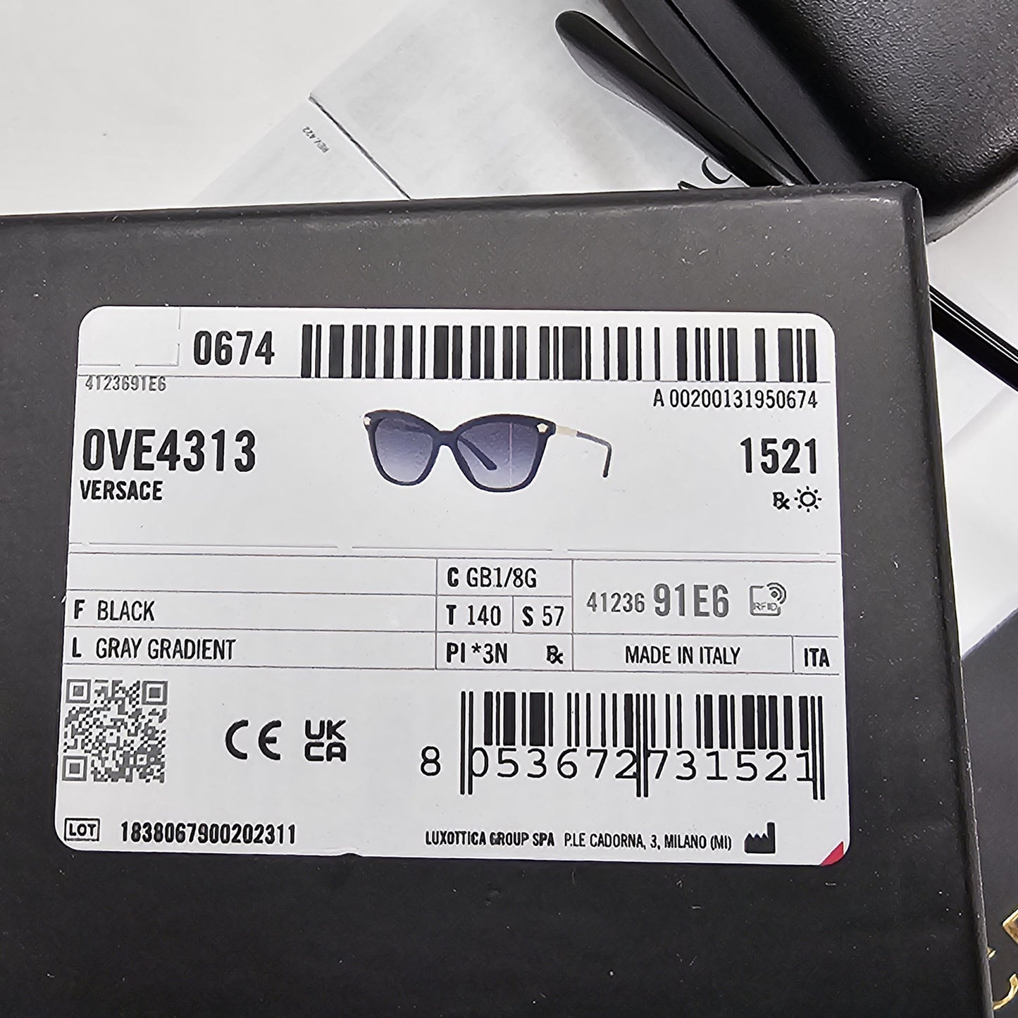 Versace Sunglasses Gold Black Gradient Smoke Medusa Square MOD VE 4313 GB1/8G