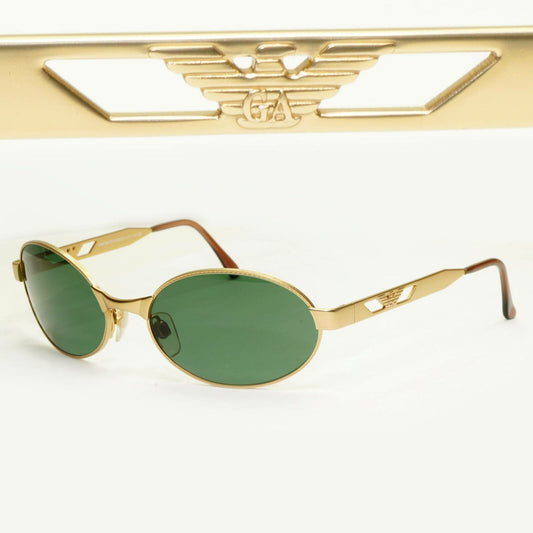 Emporio Armani 1997 Vintage Gold Sunglasses Oval Metal Green Eagle 052-S 904