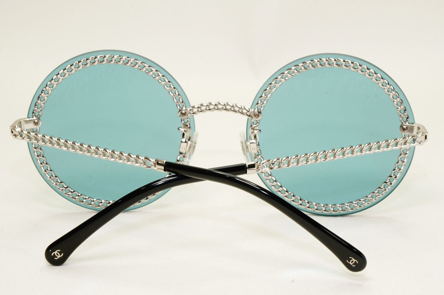 Chanel Sunglasses Chain Round Rimless Metal Silver Blue CH 4245 c.124/80