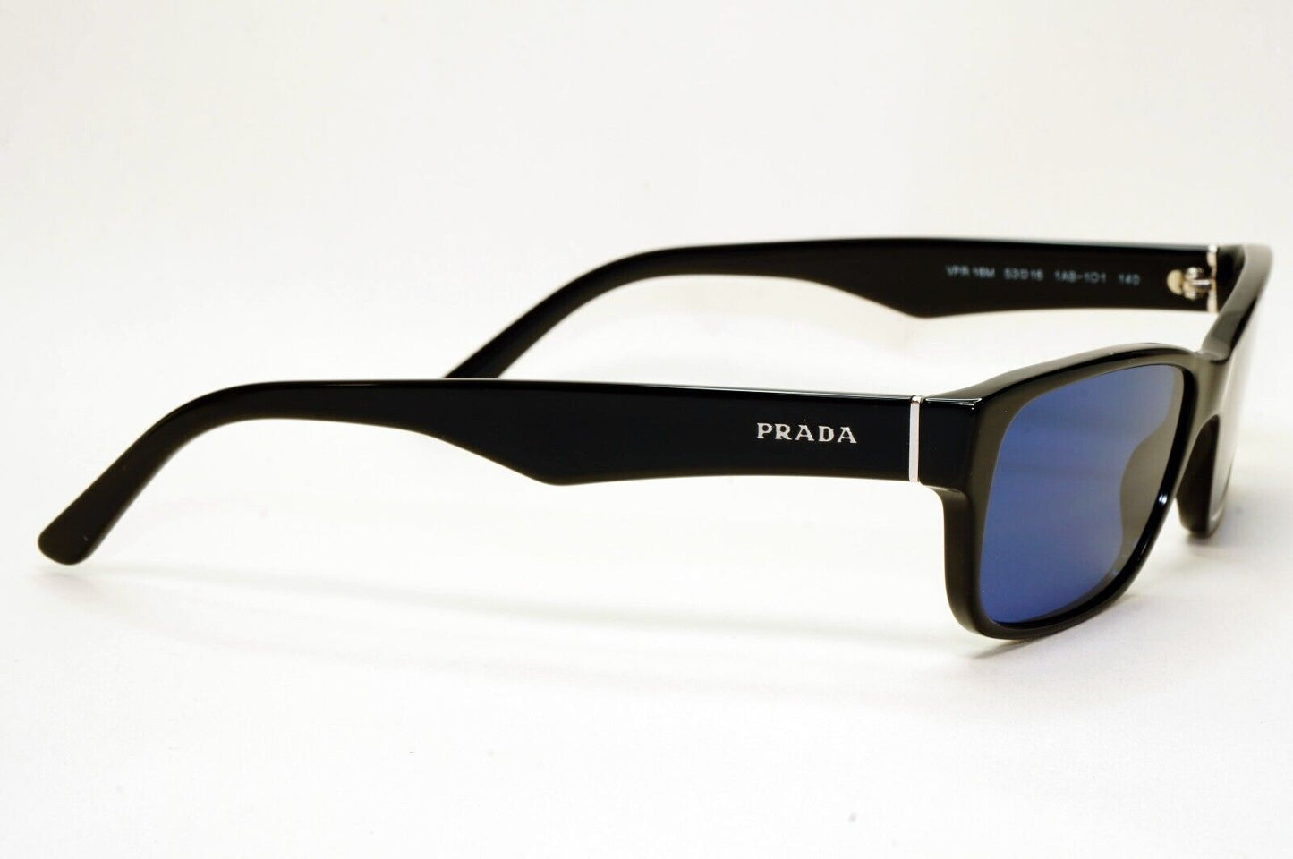Prada Sunglasses Black Blue Glossy Rectangle Square PR16MV VPR 16M 1AB-1O1 53mm