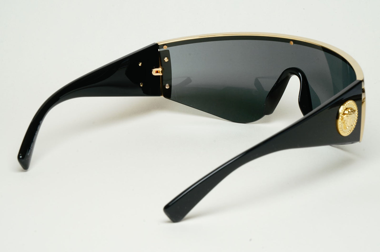 Versace Sunglasses Gold Medusa Shield Visor Black 1996 Tribute MOD 2197 1000/87