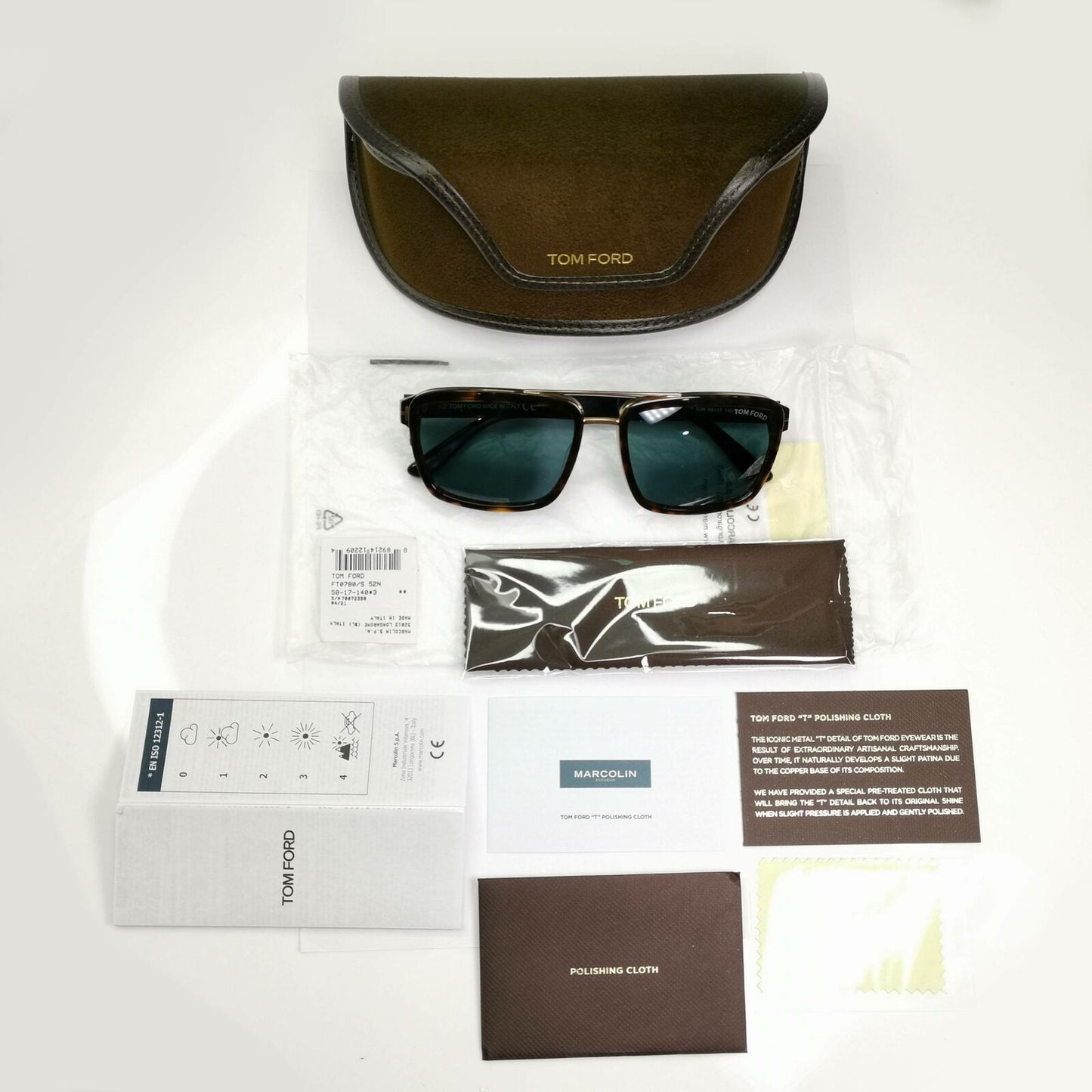 Authentic Tom Ford Mens Gold Square Brown Green Sunglasses Anders TF 780 52N