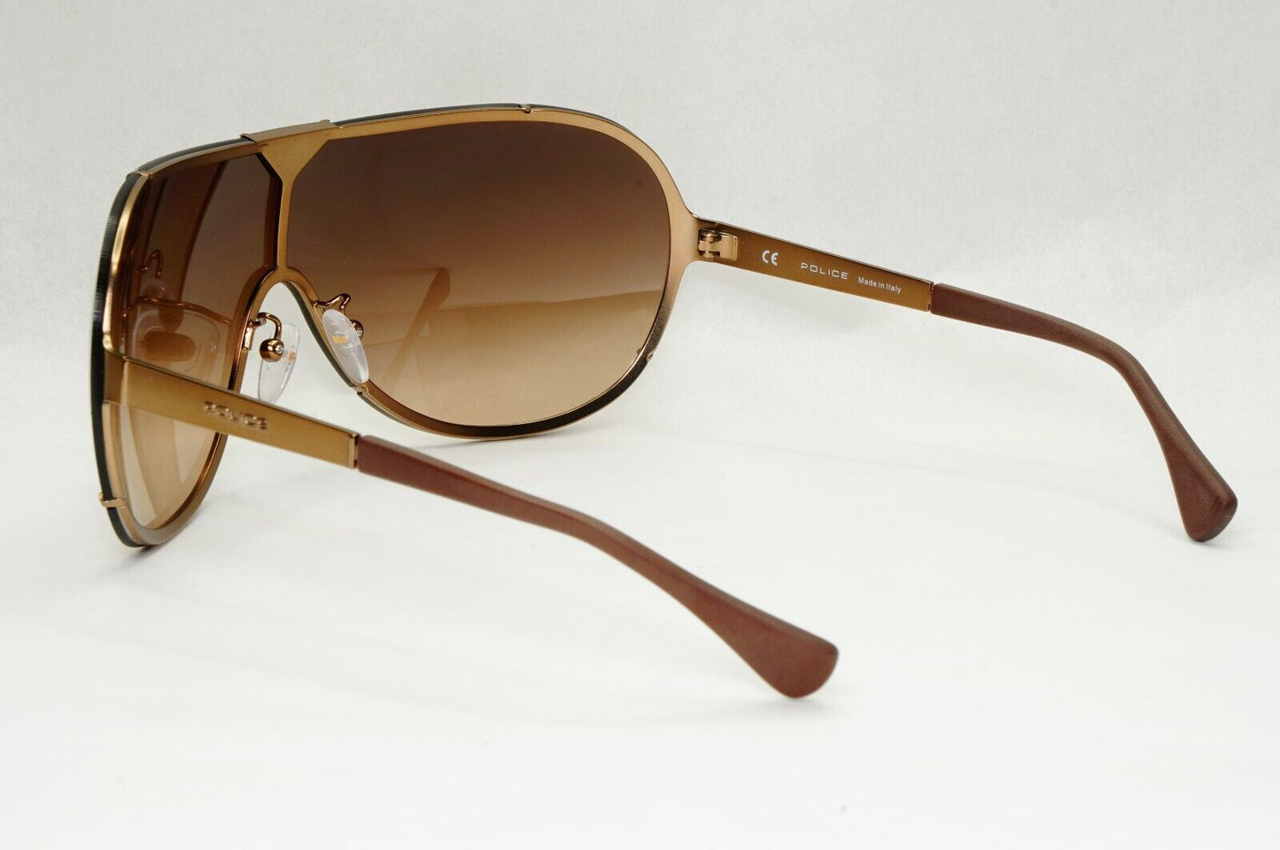Authentic POLICE Mens Sunglasses Designer Brown Gold Shield Ski S8827 COL 08L7