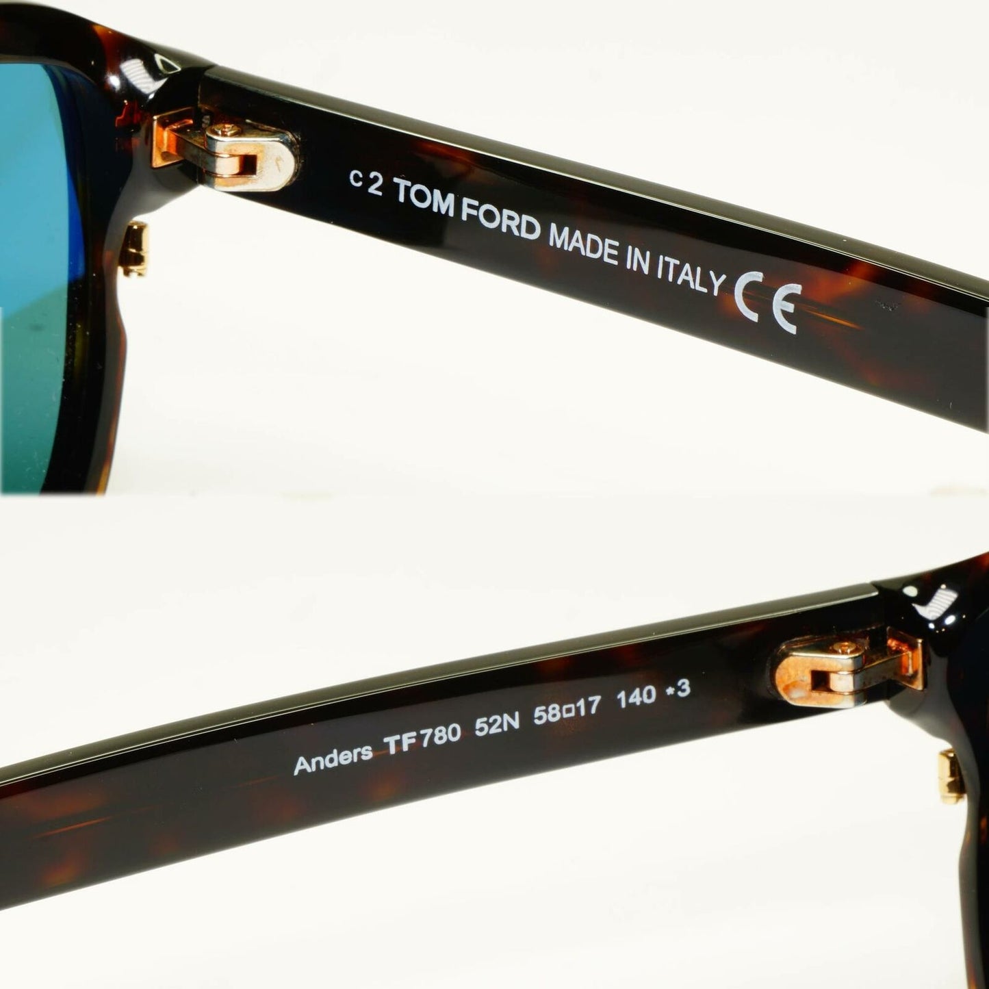 Authentic Tom Ford Mens Gold Square Brown Green Sunglasses Anders TF 780 52N