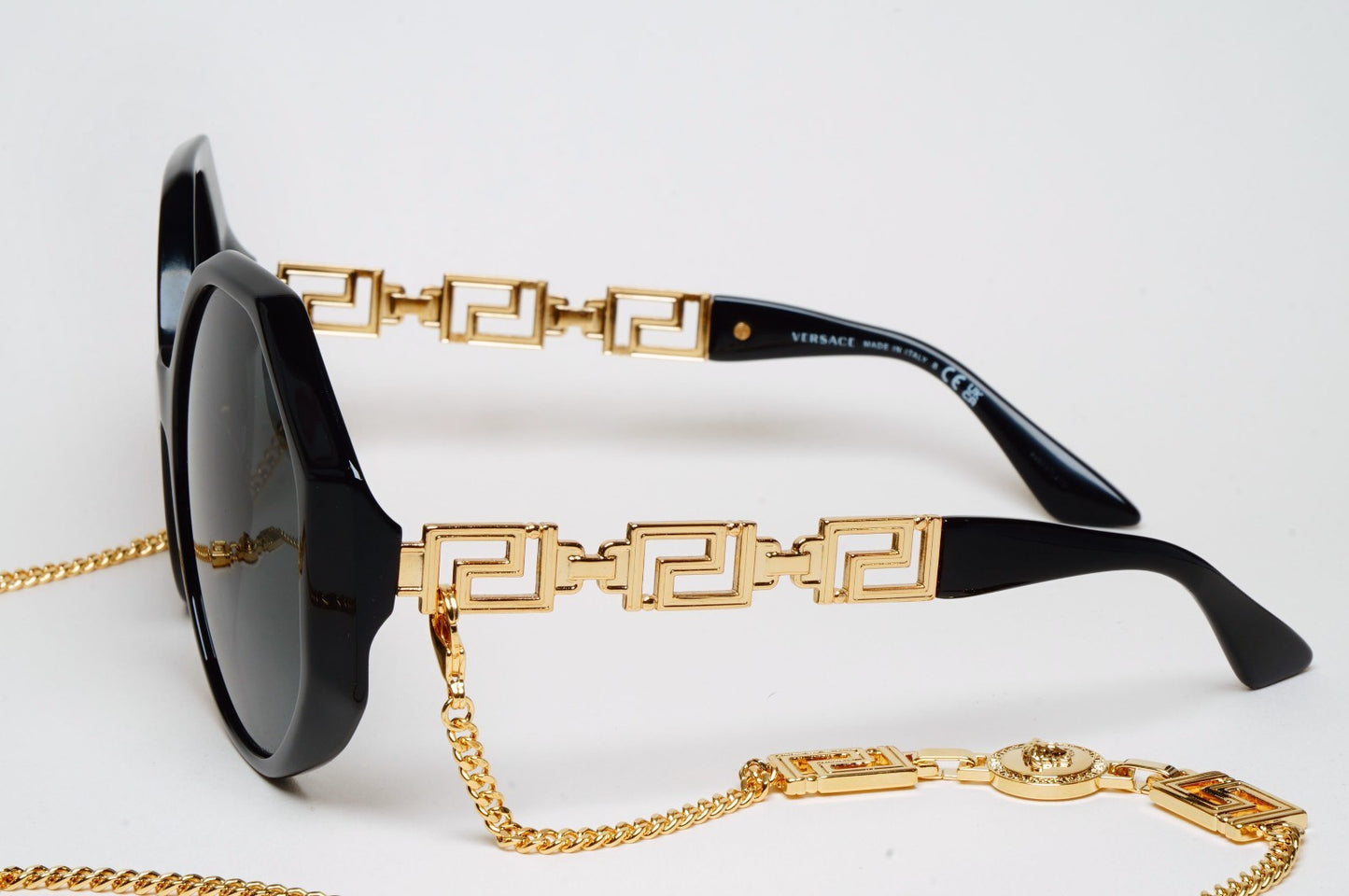Versace Sunglasses Chain Gold Black Square Octagon Oversized MOD 4395 5345/87