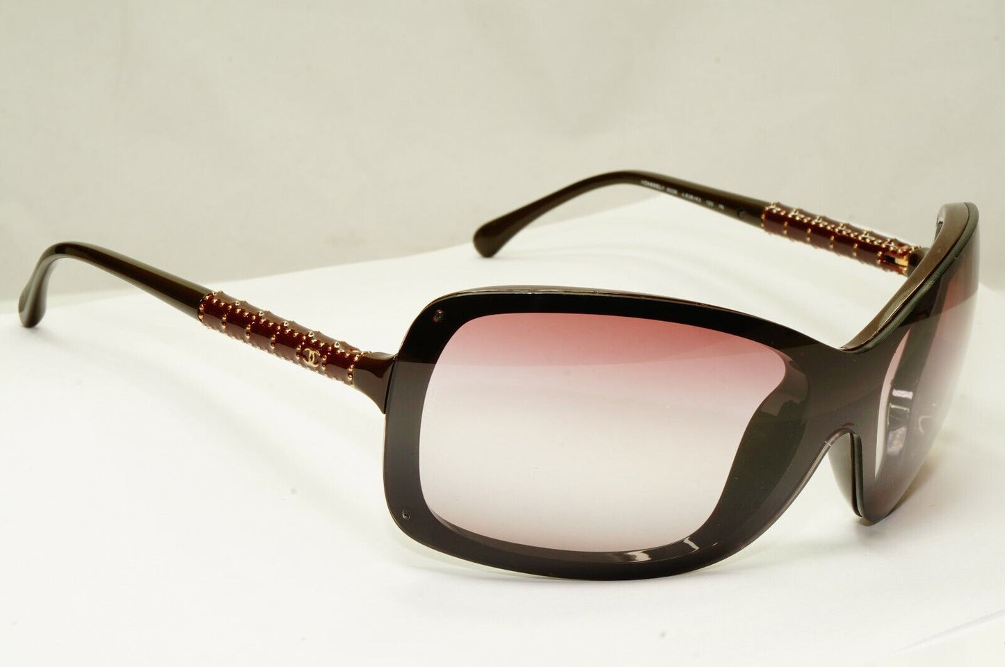 Chanel Burgundy Brown Shield Sunglasses Gold Visor Mask Wrap 6036 638/43 25647