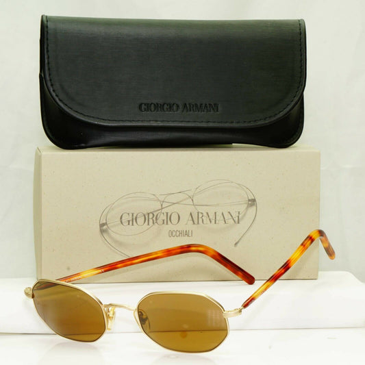 Giorgio Armani 1997 Vintage Sunglasses Gold Brown Octagon Glass Lens 664 904