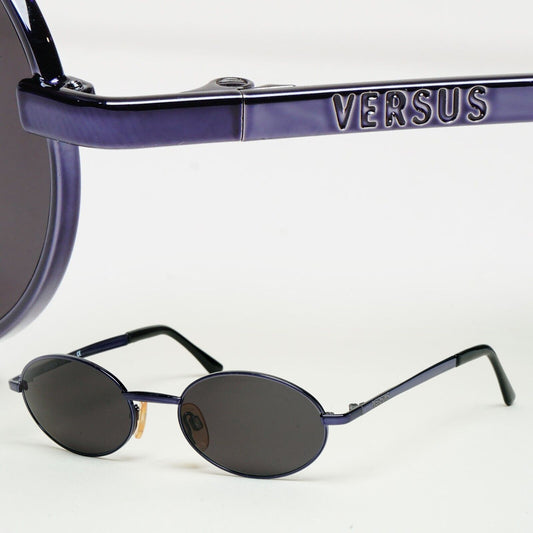 Versus Sunglasses 1996 by Gianni Versace Vintage Blue Black Oval MOR R28 COL 52M