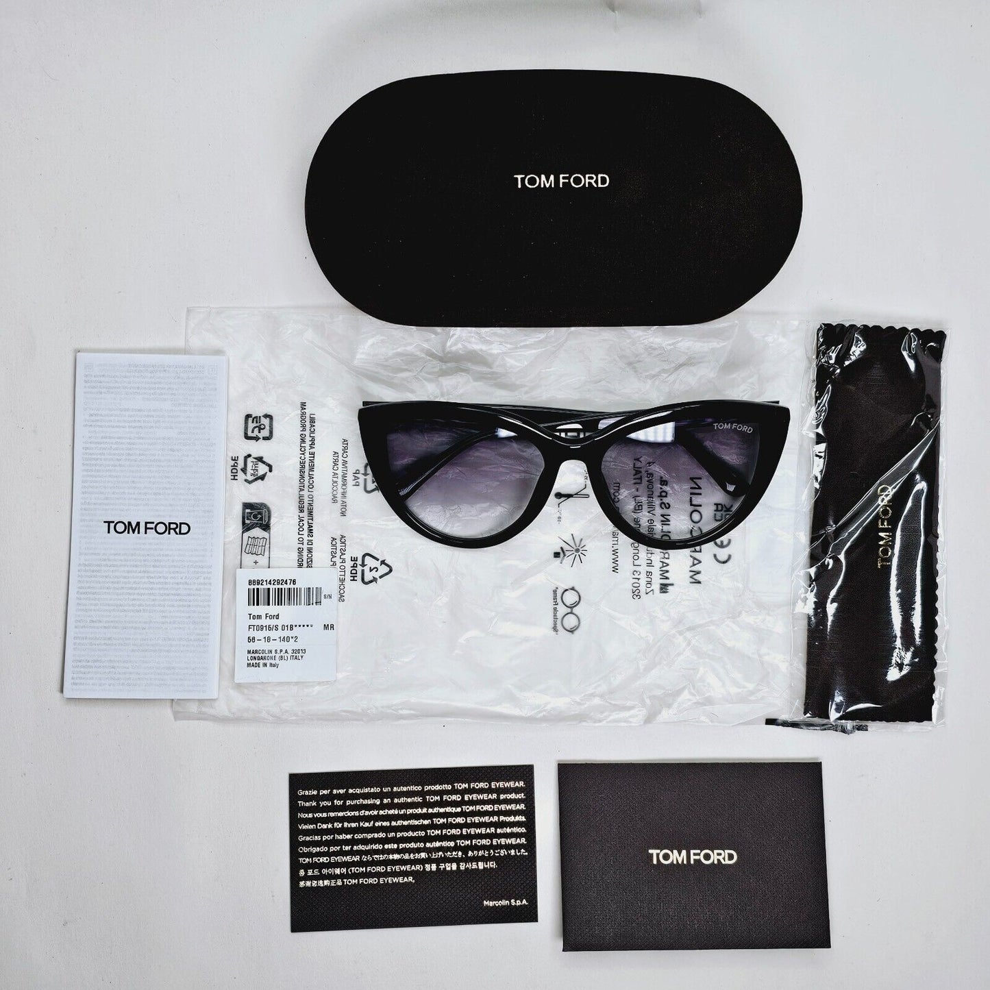 Tom Ford Sunglasses Isabella-02 Black Grey Gradient Cat Eye FT0915 TF 915 01B