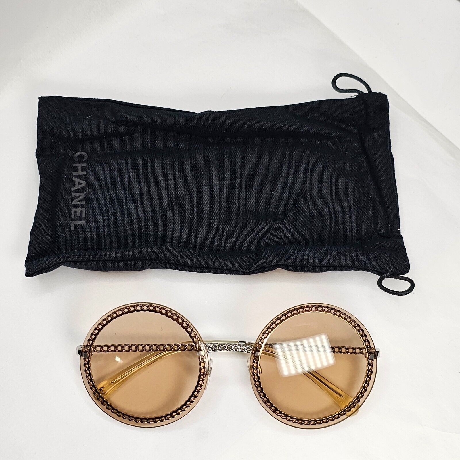 Chanel Sunglasses Chain Round Silver Brown Amber Pale Orange 4245 C124/73 041223