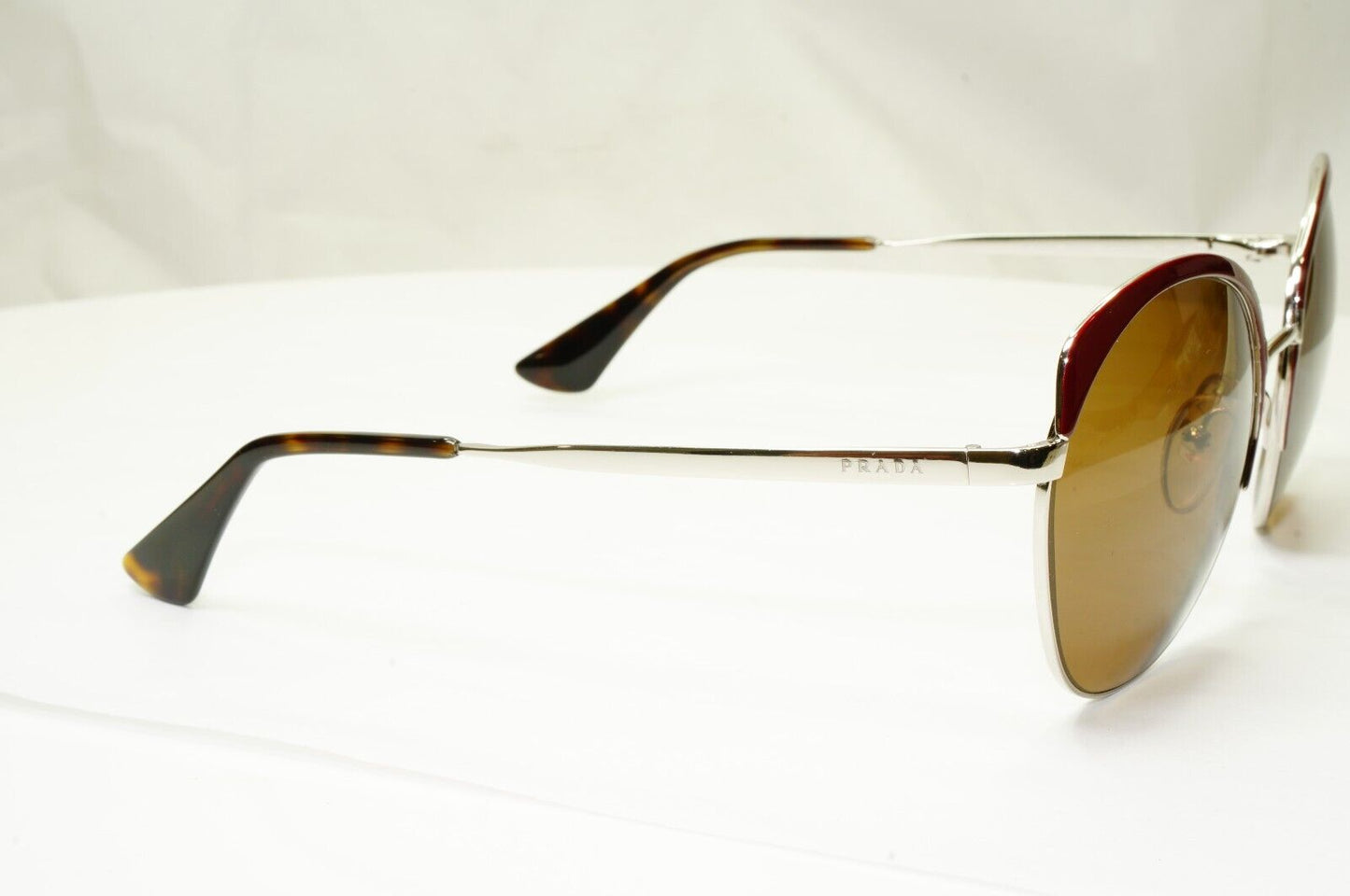 Prada Sunglasses Brown Silver Burgundy Metal SPR 54S UF6-4O0 59mm 160824