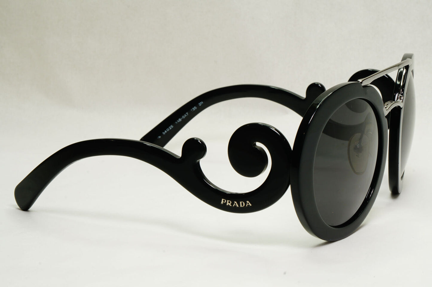 Prada Sunglasses Baroque Swirl Bridge Black Round PR13SS SPR 13S 1AB-0A7 120124