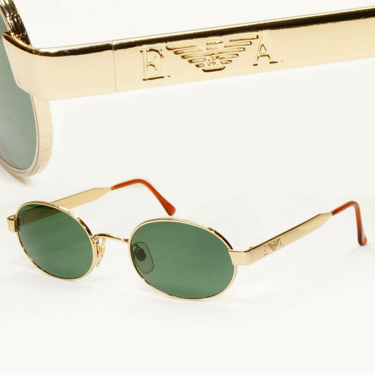 Emporio Armani 1997 Vintage Sunglasses Oval Metal Gold Green Eagle 066-S 743