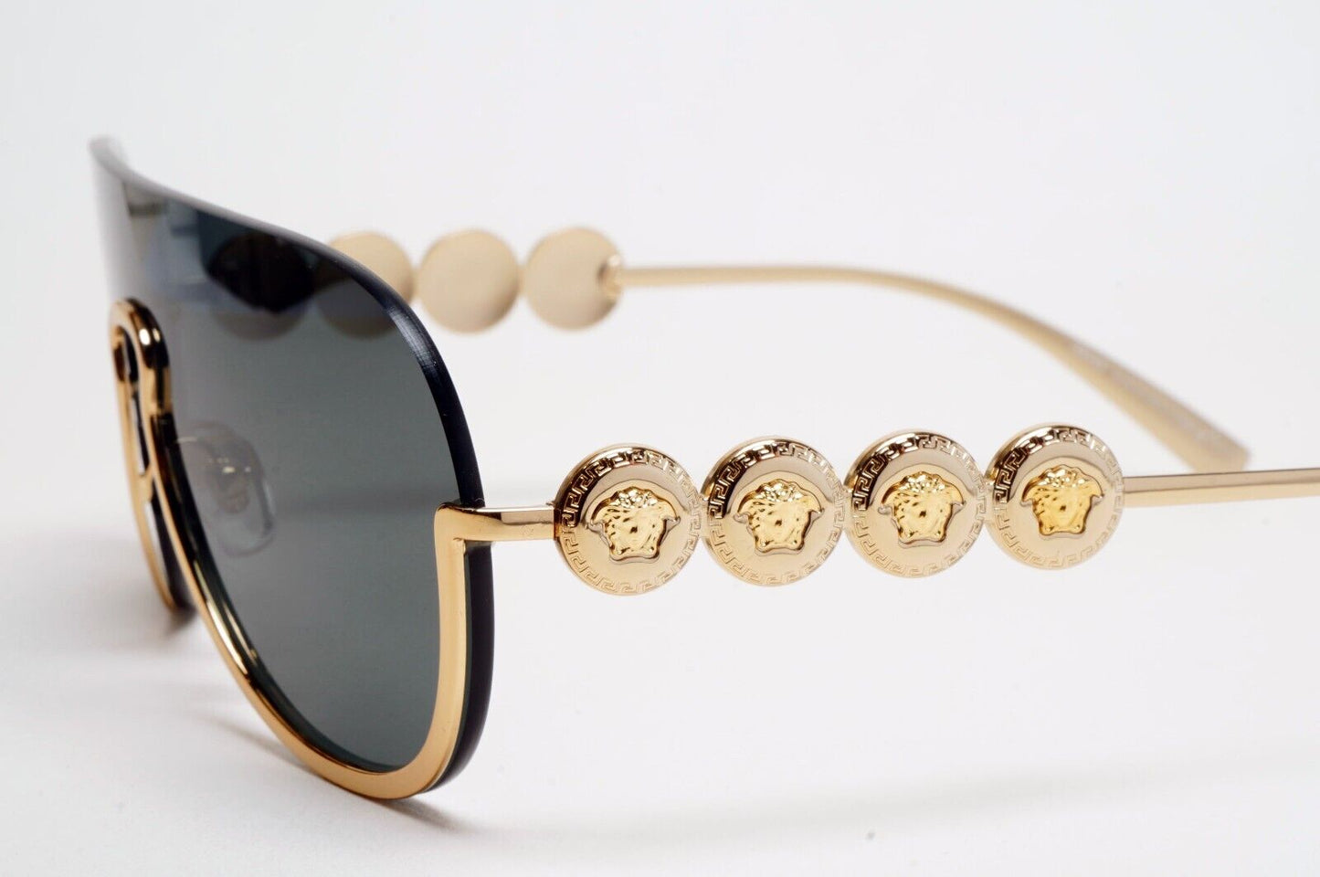 Versace Sunglasses Gold Medusa Visor Shield Shiny Dark Grey MOD VE 2215 1002/87