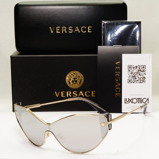 Versace Sunglasses Silver Gold Medusa Shield Mirror Visor MOD 2239 1252/6G