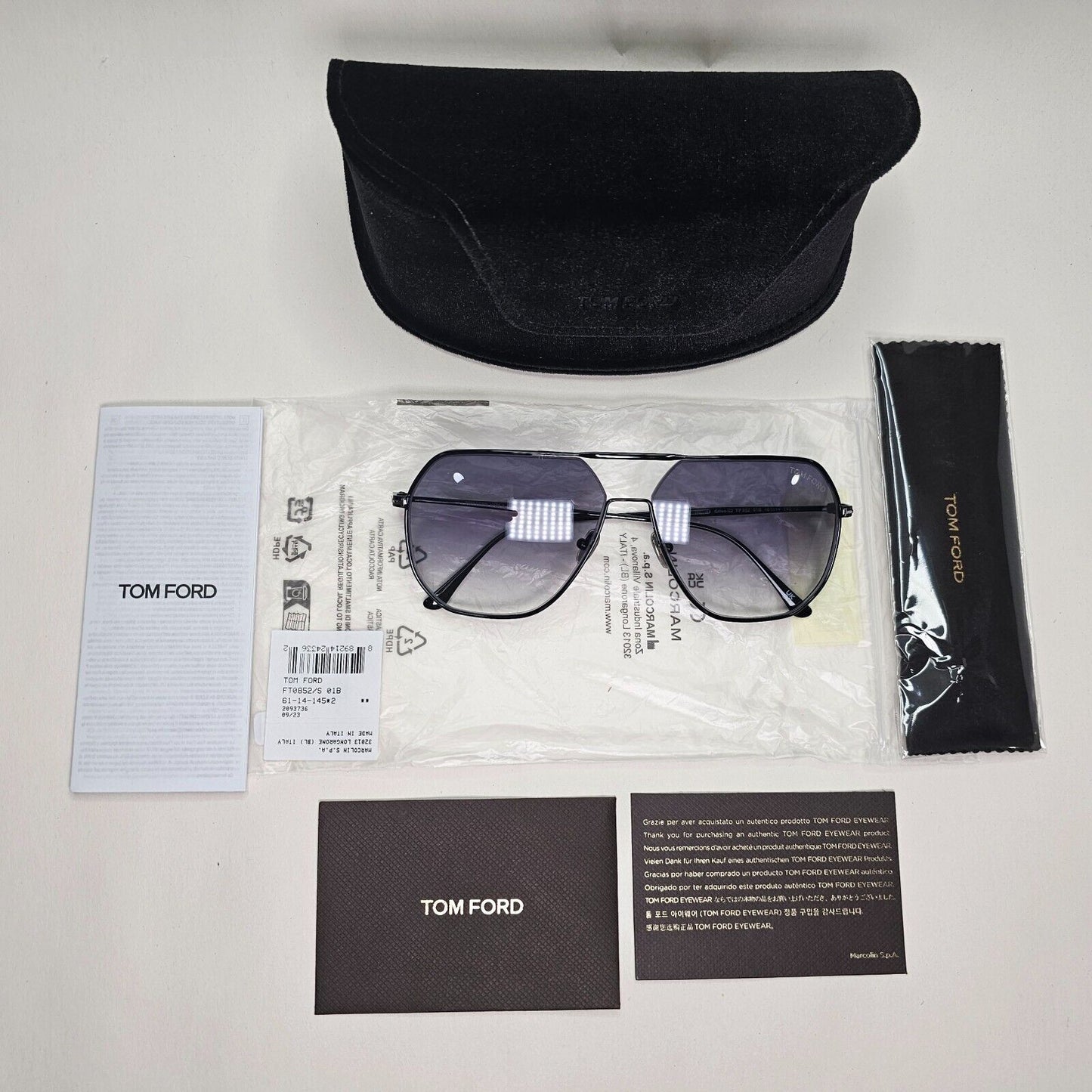 Tom Ford Sunglasses Gilles-02 Black Grey Metal Square FT0852 TF 852 01B 61mm