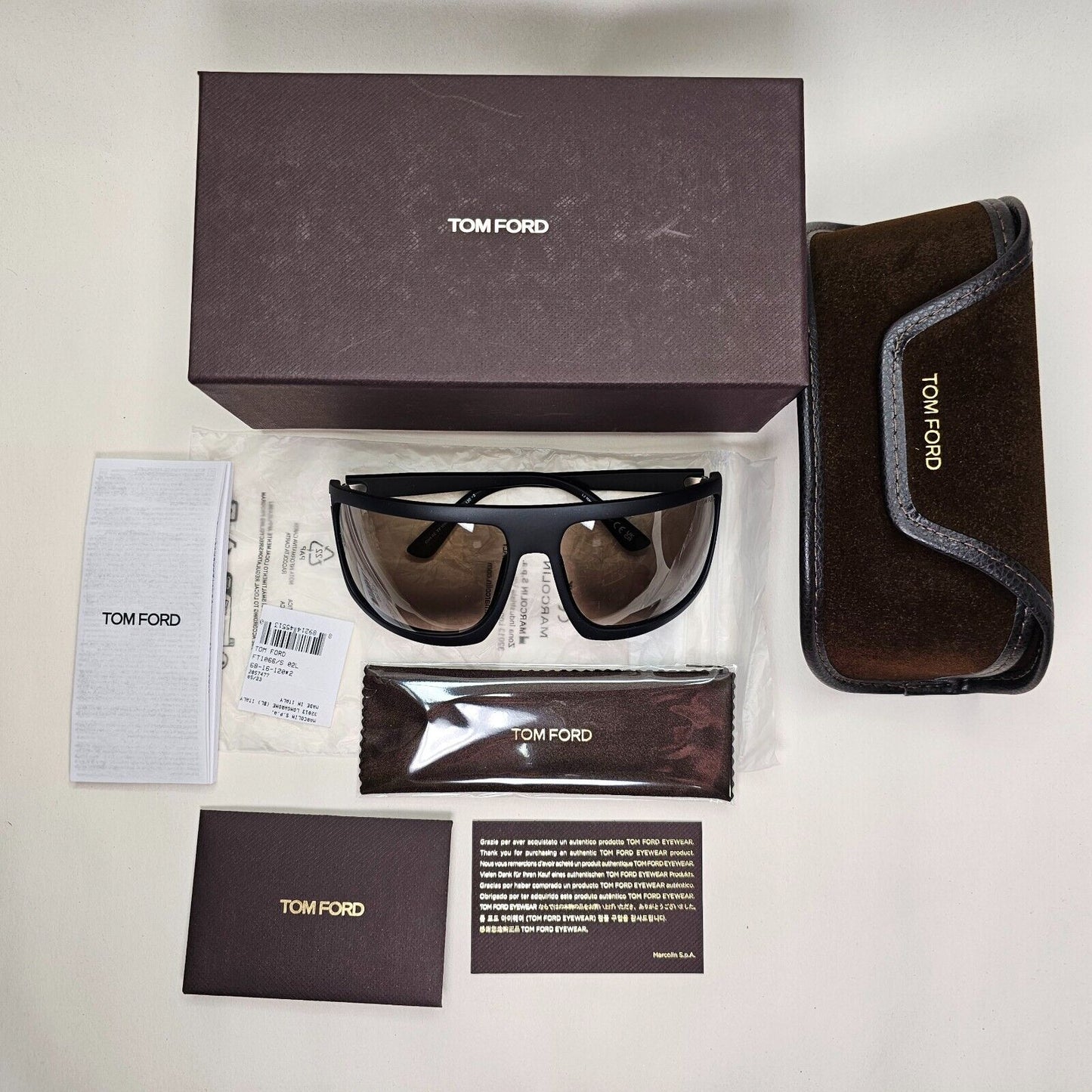 Tom Ford Sunglasses Clint-02 Black Matte Wrap Brown Large FT1066 TF 1066 02L
