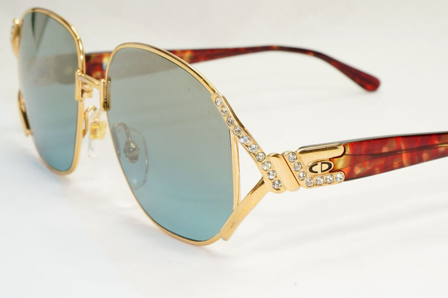 Dior Sunglasses 1990s Austria Gold Diamante Crystal Blue Mirror 2619 44 180324