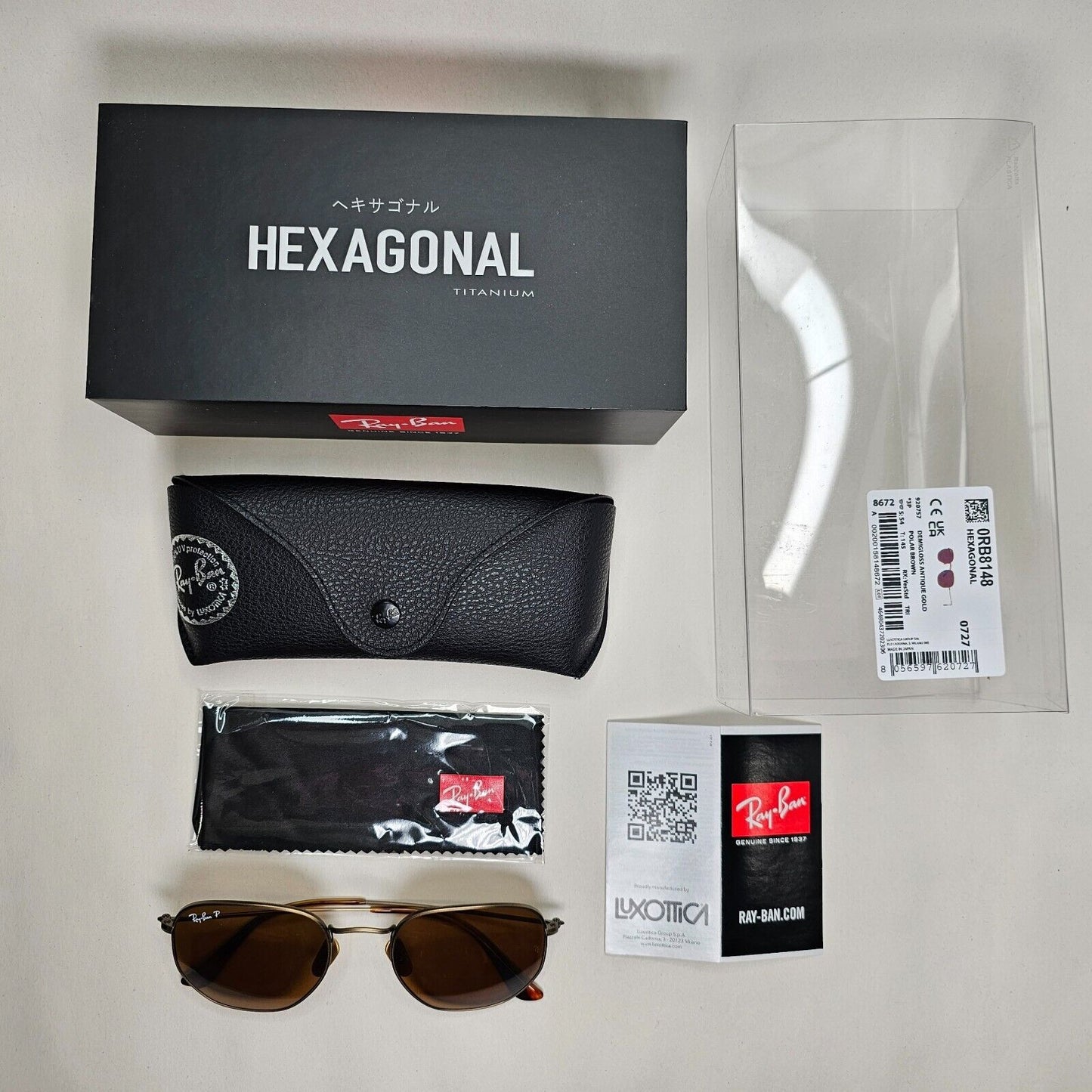 Ray-Ban Sunglasses Hexagonal Titanium Polarised Brown RB 8148 9207/57 54mm