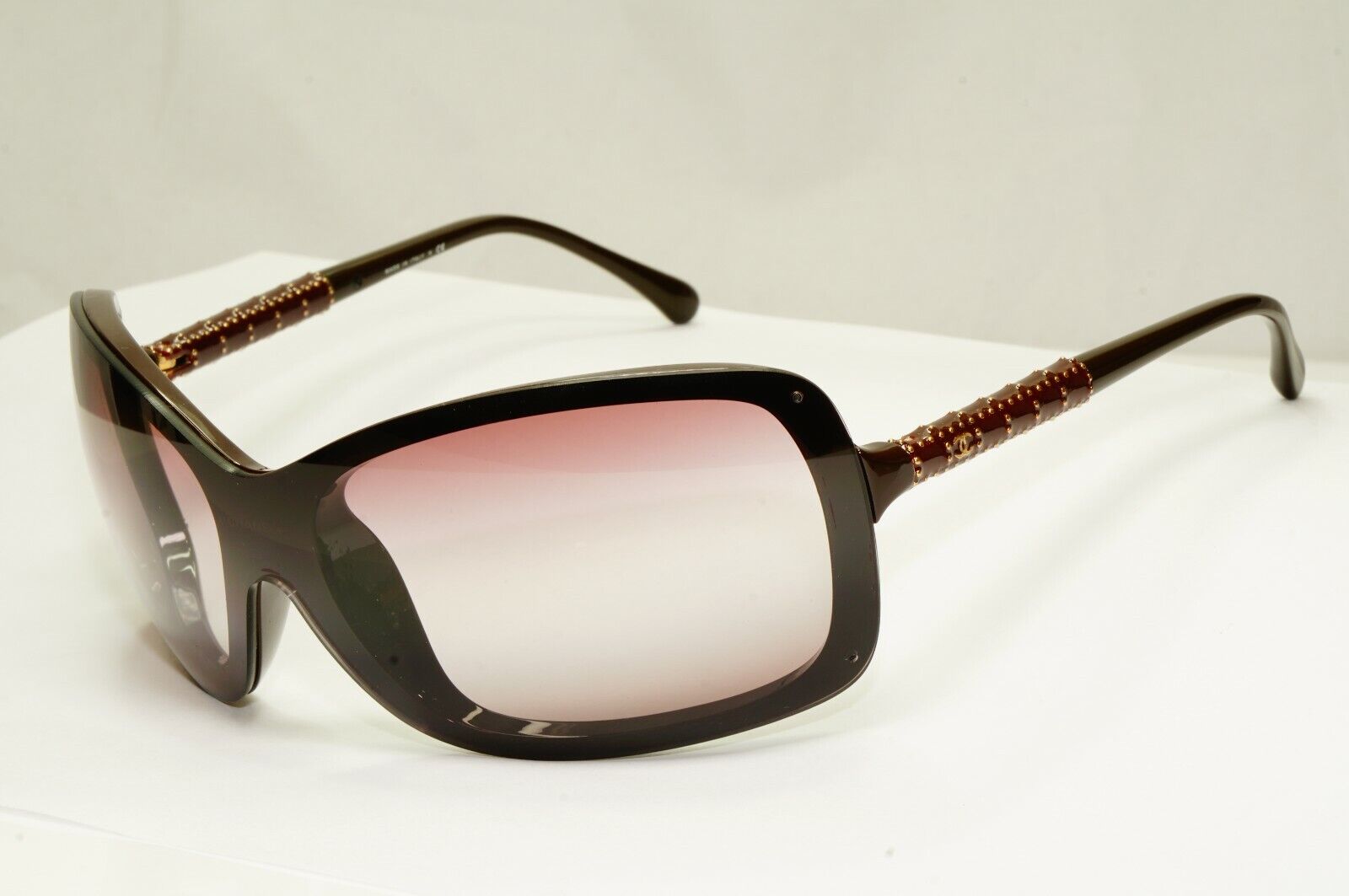 Chanel Burgundy Brown Shield Sunglasses Gold Visor Mask Wrap 6036 638/43 25647