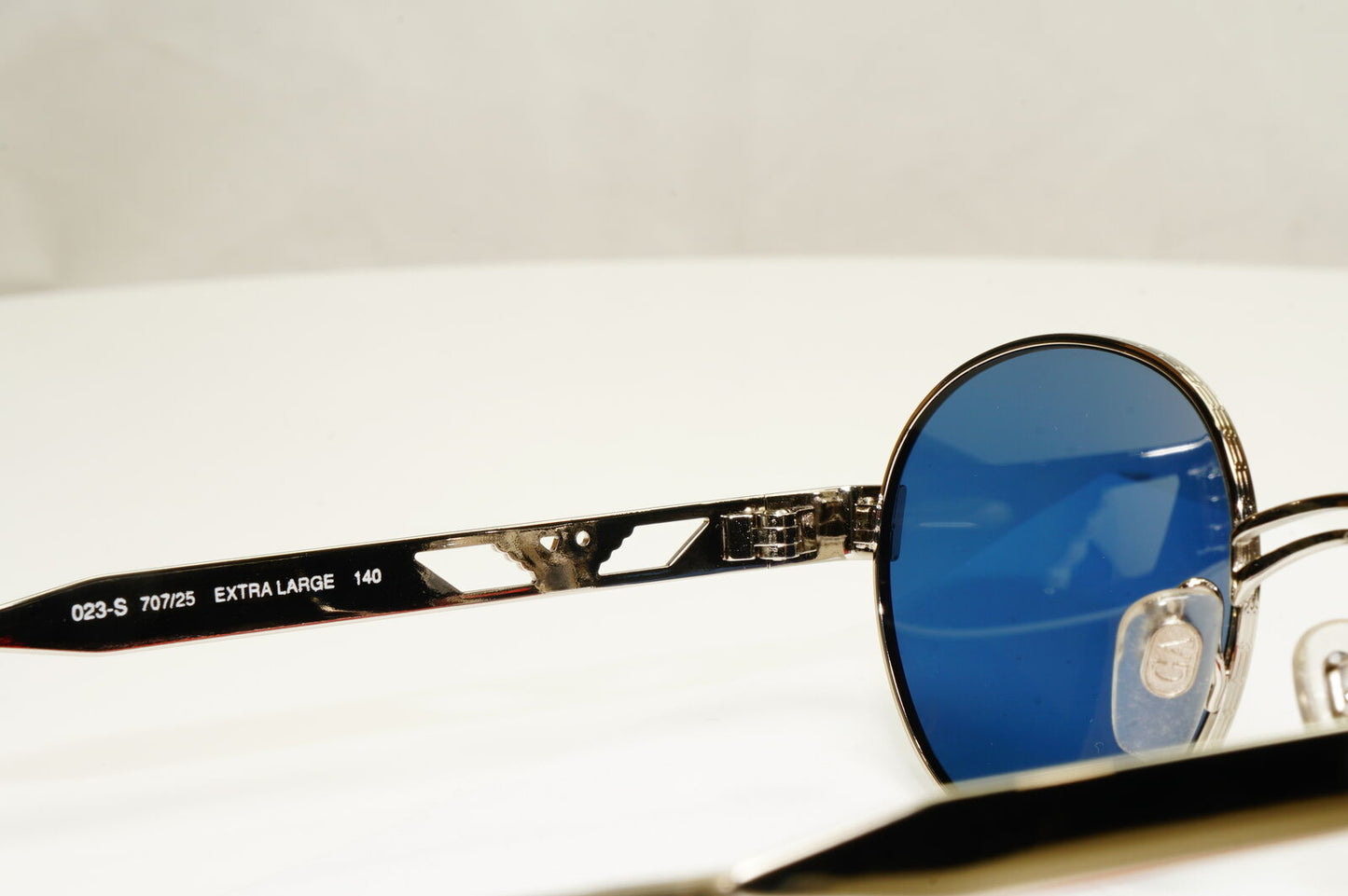 Emporio Armani Sunglasses 1997 Vintage Silver Round Blue Eagle 023-S 707/25 XL